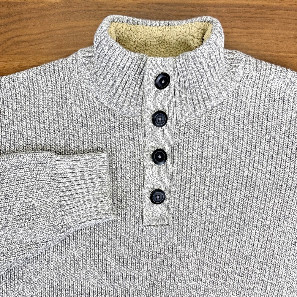 BASS Mens Light Gray Heathered 100% Cotton Button Sherpa‎ Mock Neck Sweater XL